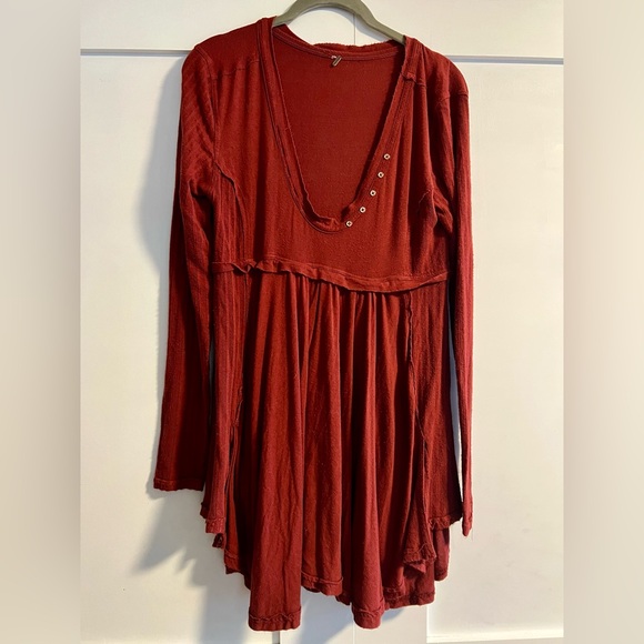 Free People Deep Red V-Neck Tunic - Picture 2 of 5
